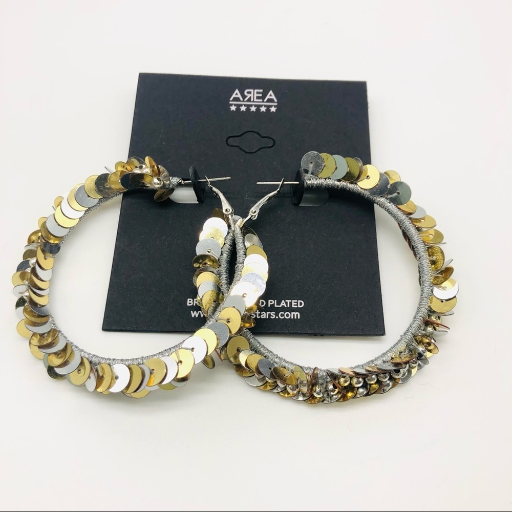 Area Stars Sequin Hoop Earrings NWOT